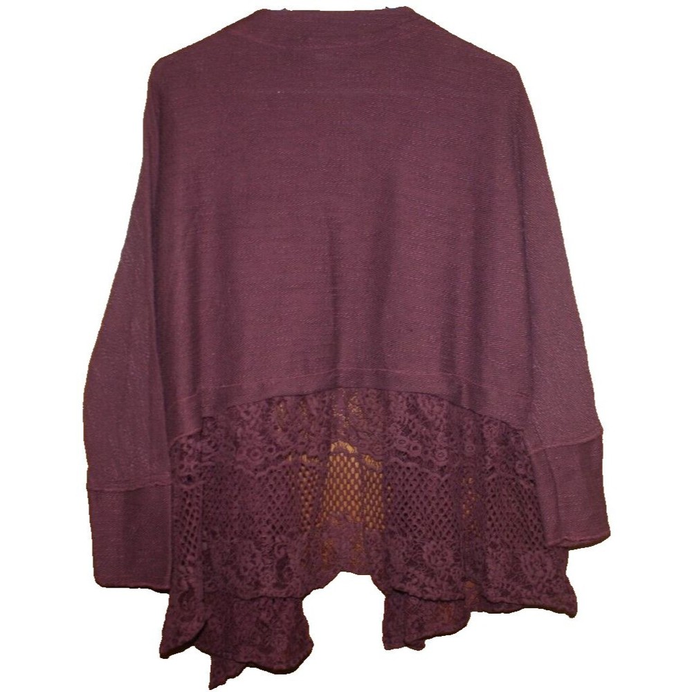 Knox Rose LS Cardigan Sweater Womens Sz S Purple Lace Trim Open Front GUC - Picture 6 of 7